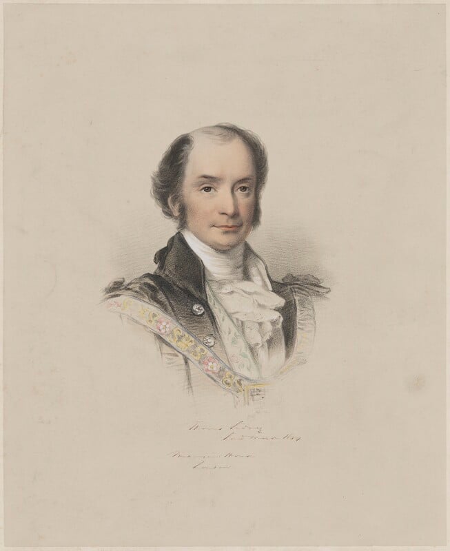 Hand-coloured lithograph portrait of Thomas Sidney in civic dress as Lord Mayor of London, 1853-1854